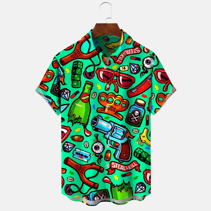 Geometric Vacation Button Casual Short Sleeve Shirt