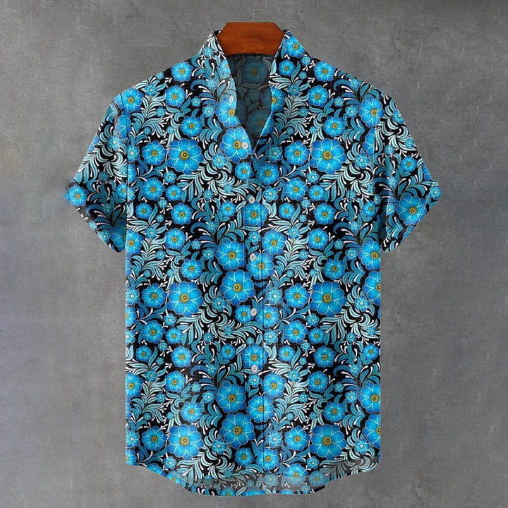 Small Blue Flowers Vintage Print Casual Shirt