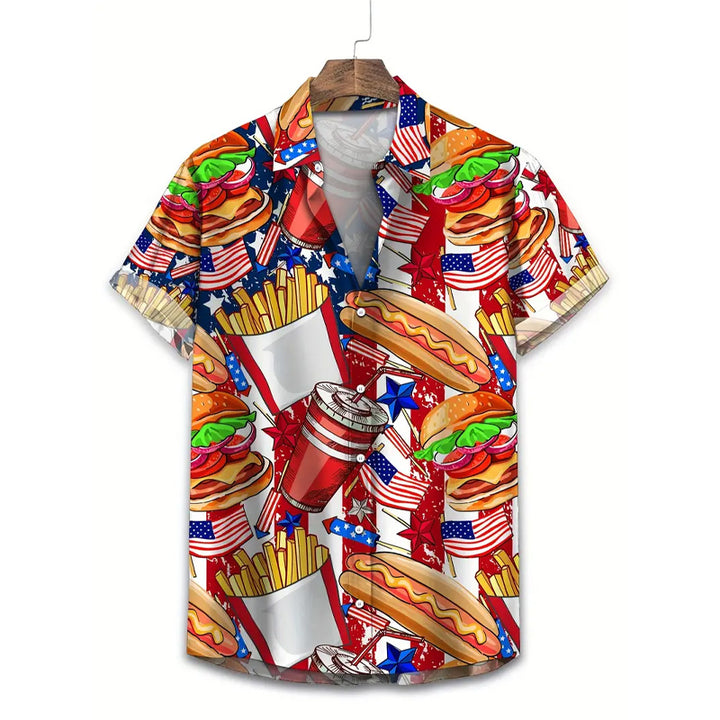 Mens Vibrant American Flag Print Fast Food Graphics Shirt