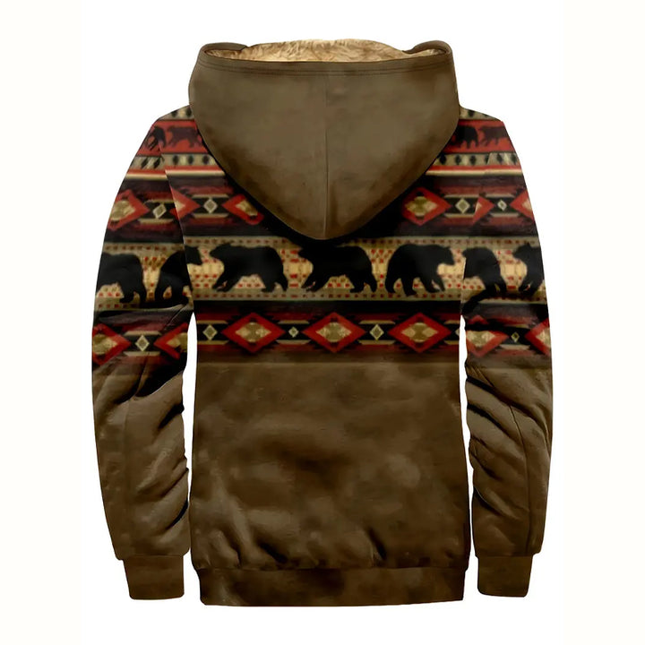 Men's Ethnic Patterns Print Fleece Lining Hooded Jacket