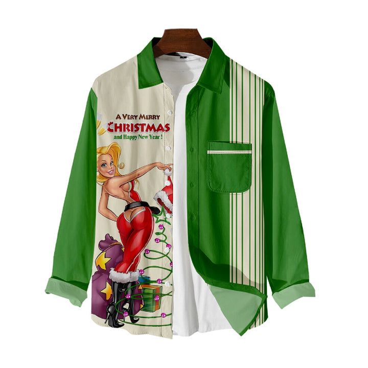 Christmas Beauty Stripe Print Long Sleeve Shirt