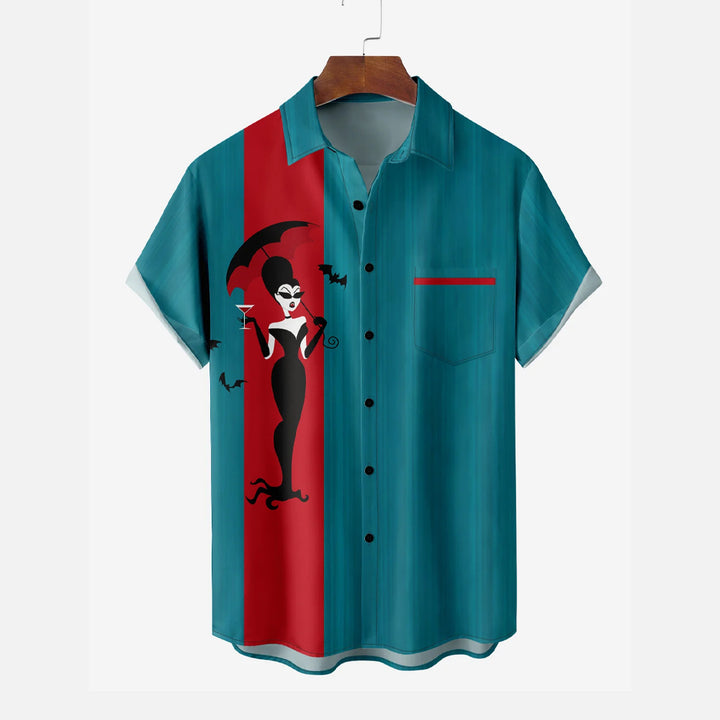 Men's retro beauty and bat print shirt