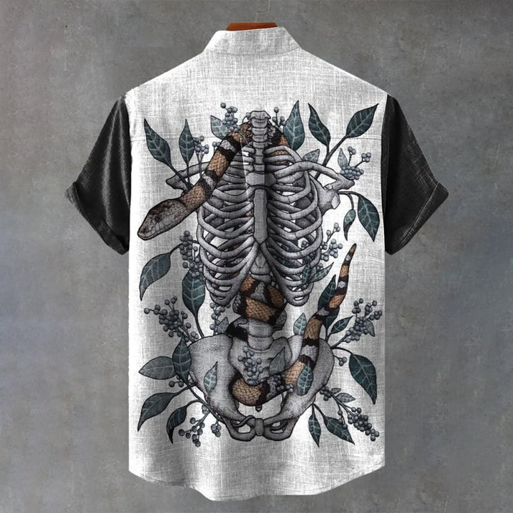 Vintage Snake and Skull Art Print Casual Shirt