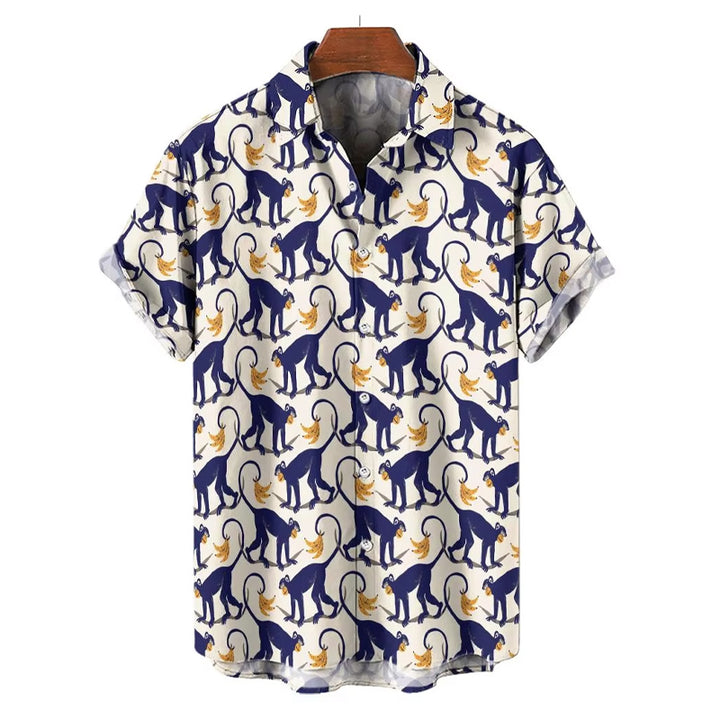 Men's Anime Monkey Graphic Printed Short Sleeve Shirts