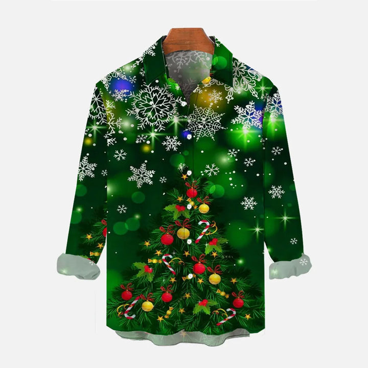 Christmas Tree Multicolor Christmas Light String Printing Long Sleeve Shirt