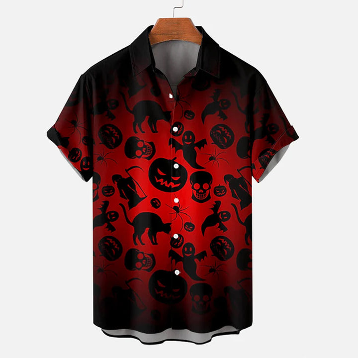 Halloween Black Cat Pumpkin Skull Floral Gradient Shirt