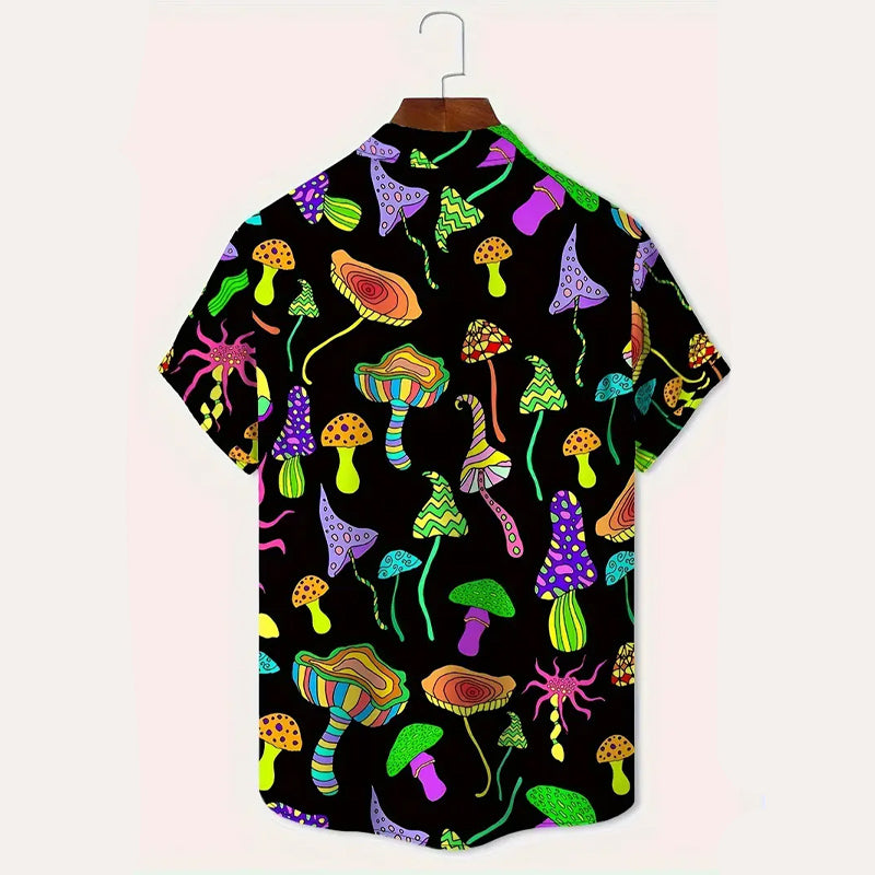 Men's Mushrooms Graphic Print Short Sleeve Shirt