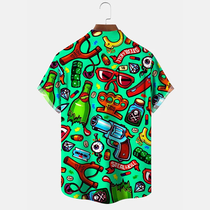 Geometric Vacation Button Casual Short Sleeve Shirt