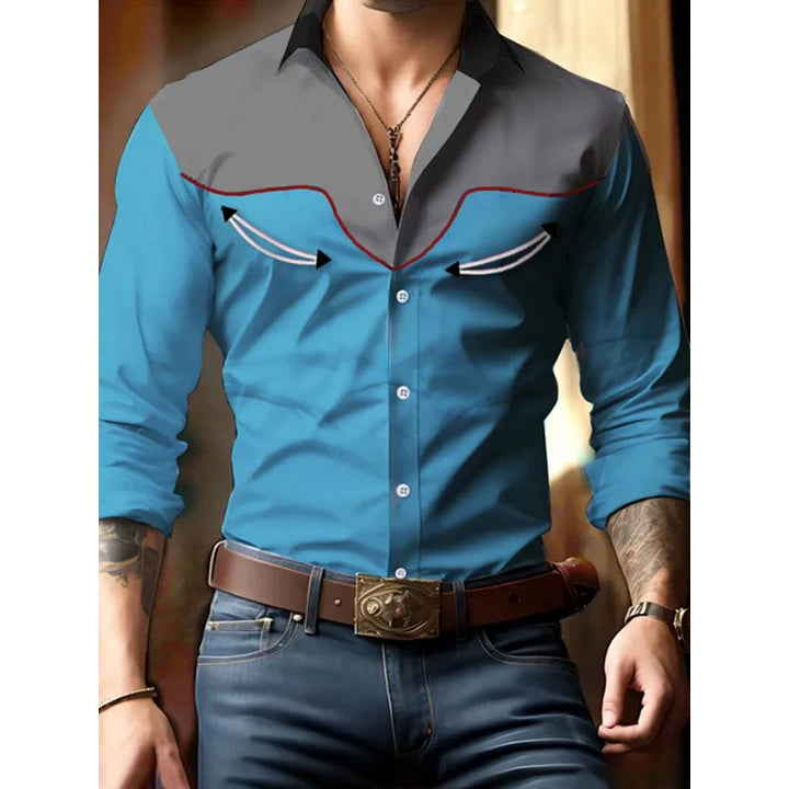 Men's Retro Western Contrast Print Shirt