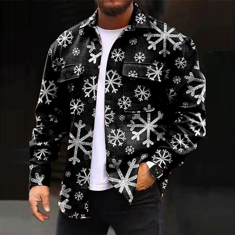 Men's Christmas Scene Printed Long Sleeve Jacket