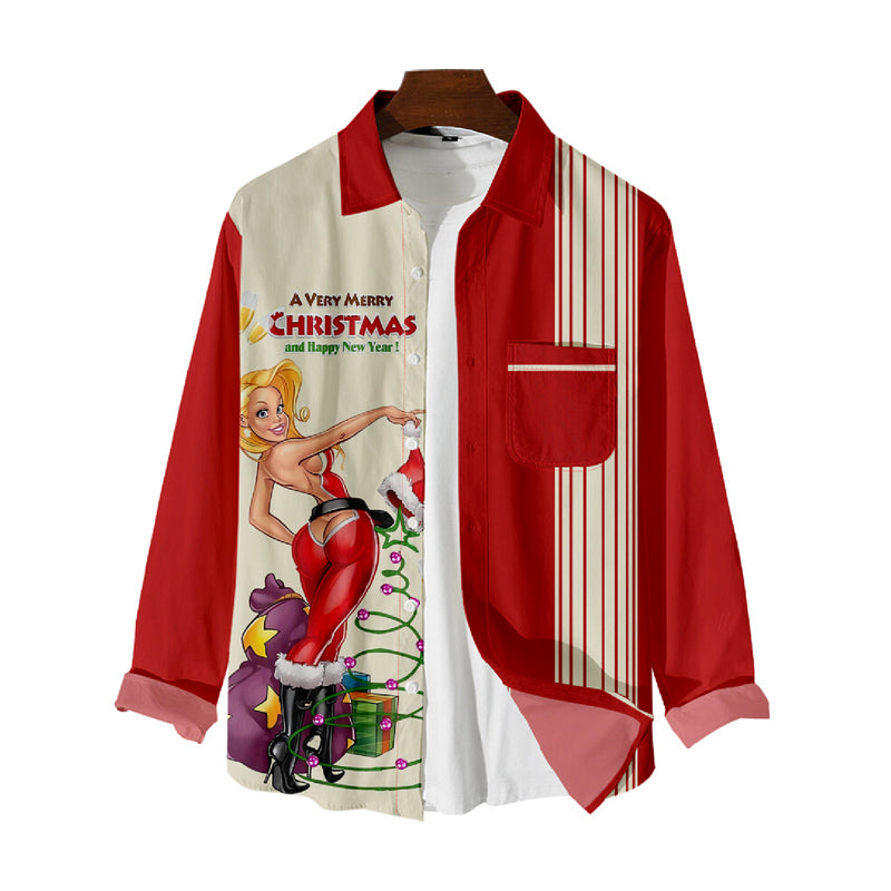 Christmas Beauty Stripe Print Long Sleeve Shirt