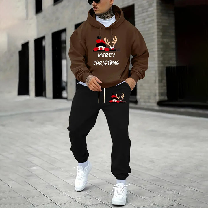 Men's Merry Christmas Print Hoodie and Pocket Sweatpants Set