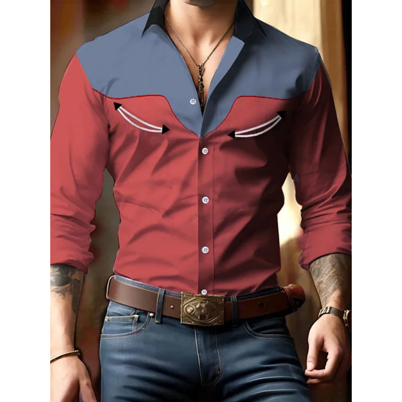 Men's Retro Western Contrast Print Shirt