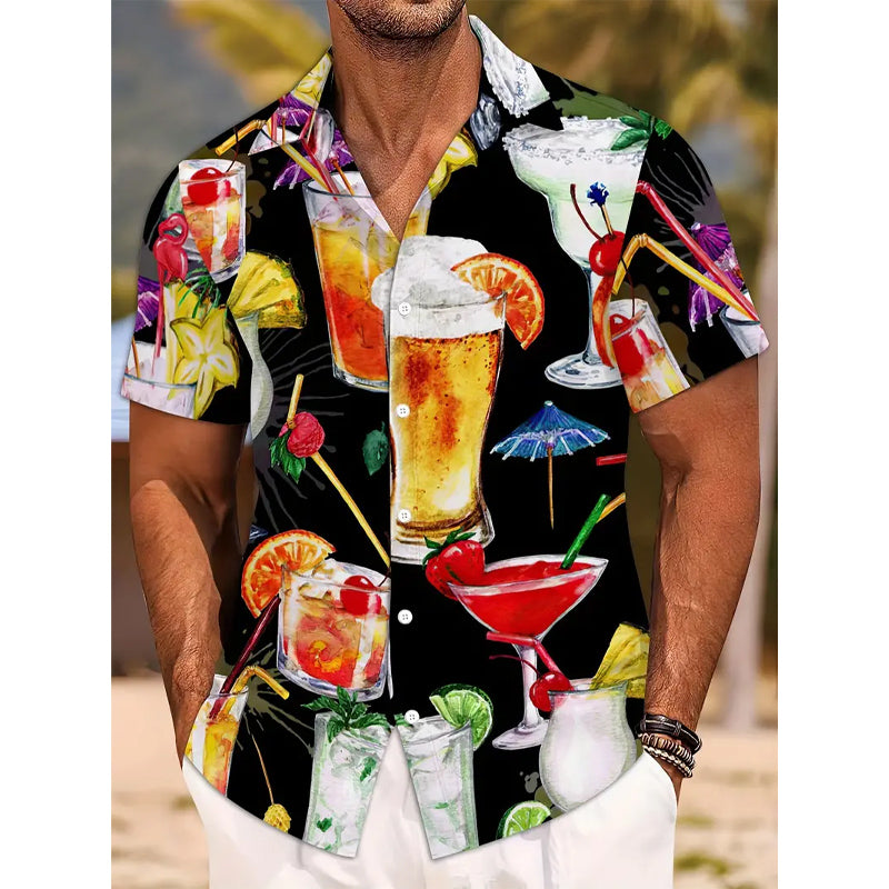Men's Hawaiian Style Drink Print Shirt
