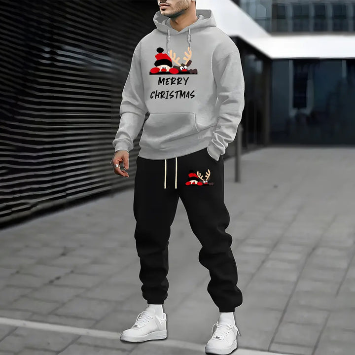 Men's Merry Christmas Print Hoodie and Pocket Sweatpants Set