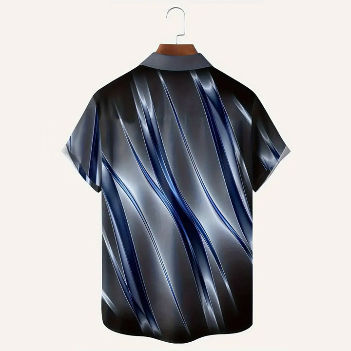 Men's Ombre Gradient Pattern Print Vintage Lapel Collar Short Sleeve Shirt