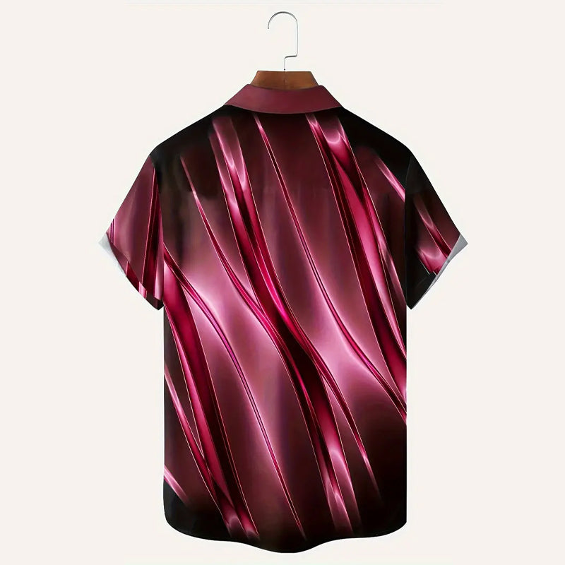 Men's Ombre Gradient Pattern Print Vintage Lapel Collar Short Sleeve Shirt