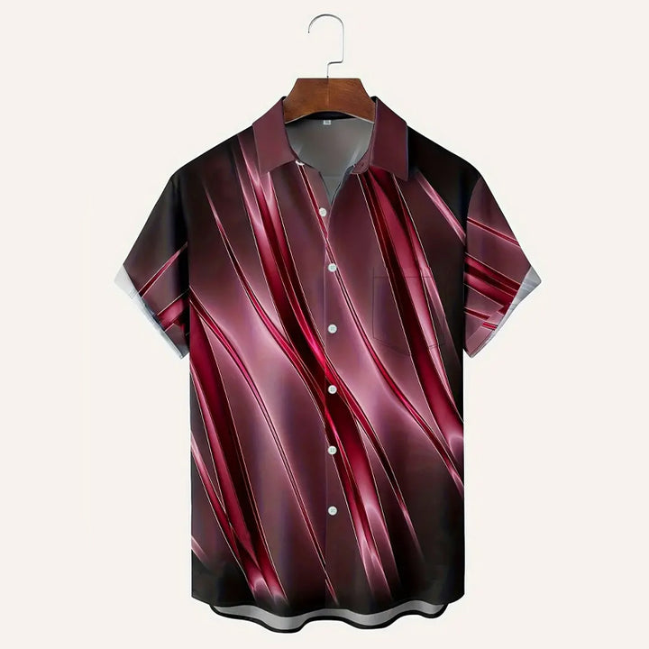 Men's Ombre Gradient Pattern Print Vintage Lapel Collar Short Sleeve Shirt 2407004836