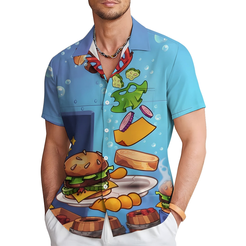 Cartoon Delicious Hamburger Print Casual Short-Sleeved Shirt 2410005570