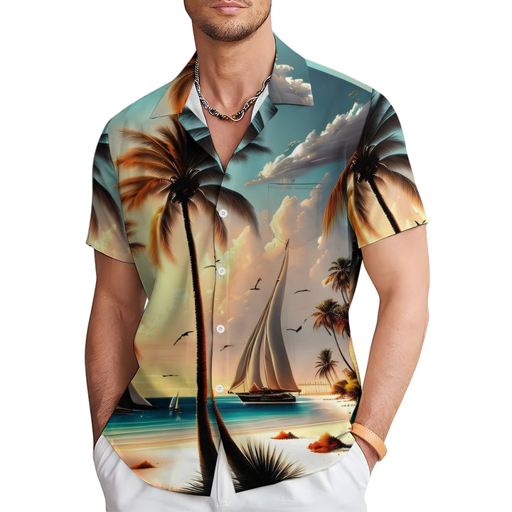 Men's Hawaiian Sailboat Casual Short Sleeve Shirt 2405000203