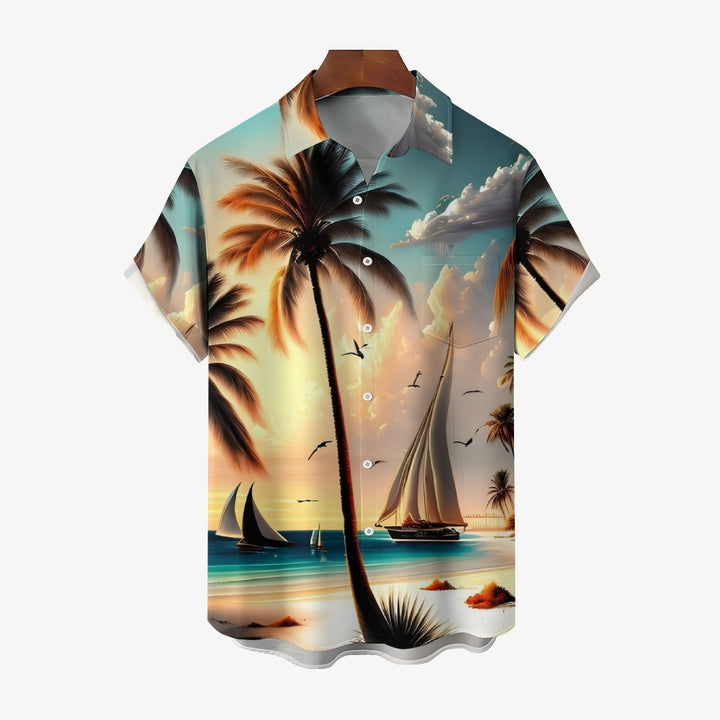 Men's Hawaiian Sailboat Casual Short Sleeve Shirt 2405000203