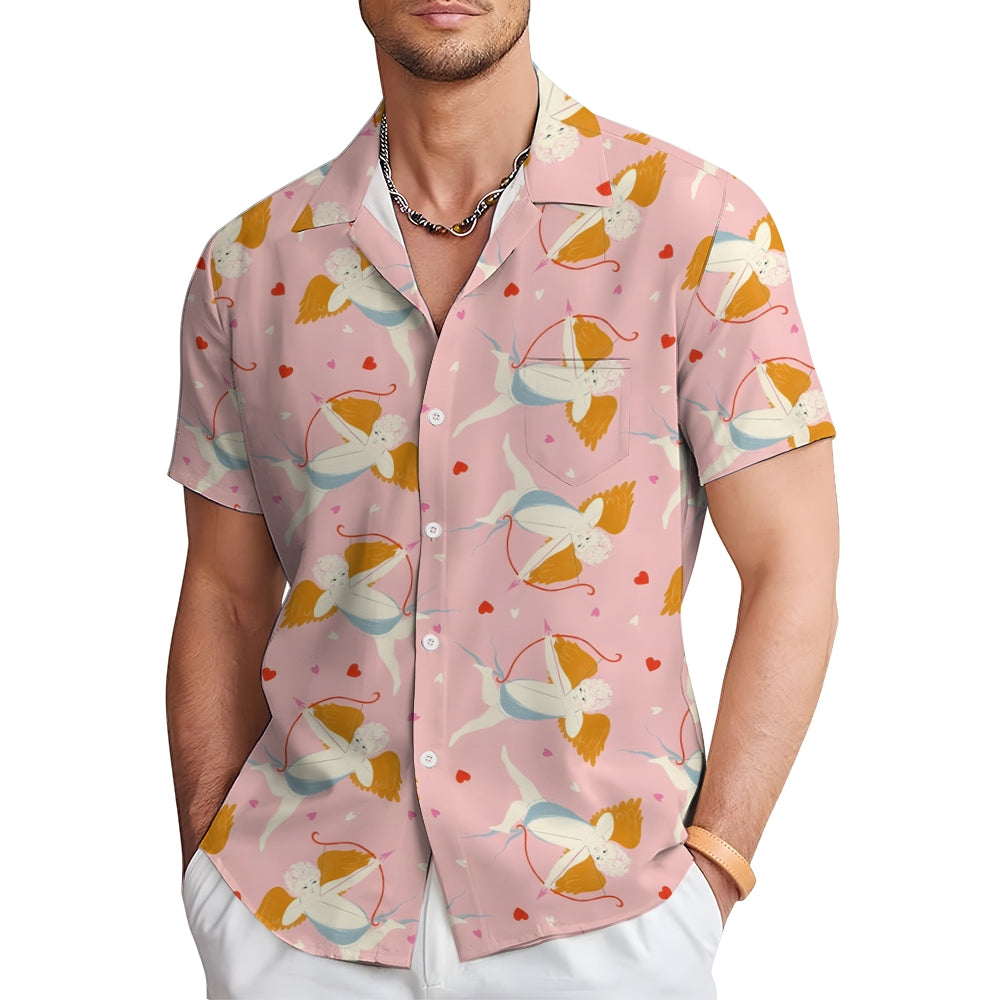 Valentine's Day Cupid Print Casual Short Sleeve Shirt 2411013189