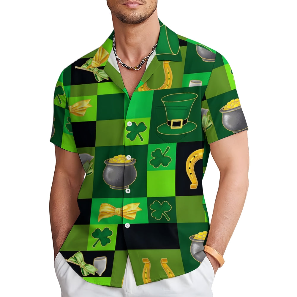 St. Patrick's Day Shamrock Print Short Sleeve Shirt 2411013110