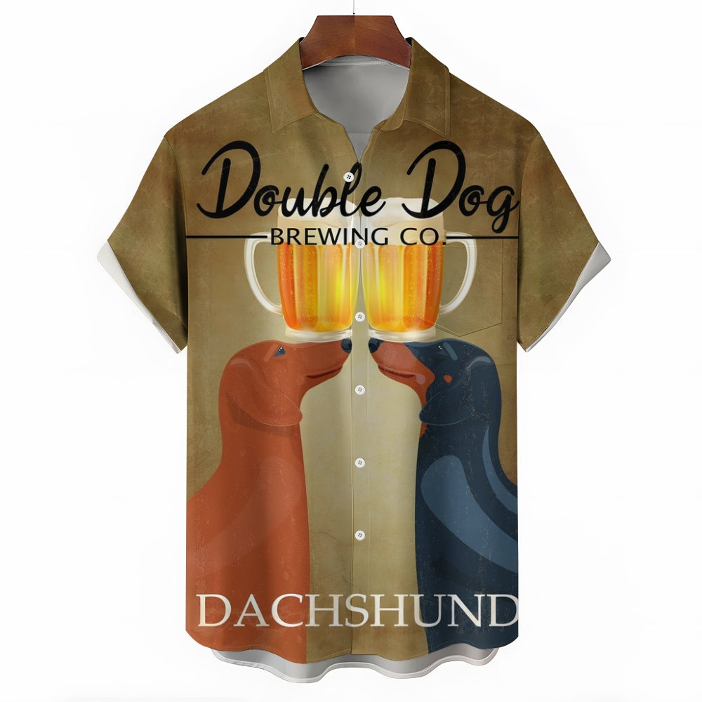 Dachshund Beer Print Casual Oversized Short Sleeve Shirt 2407003569