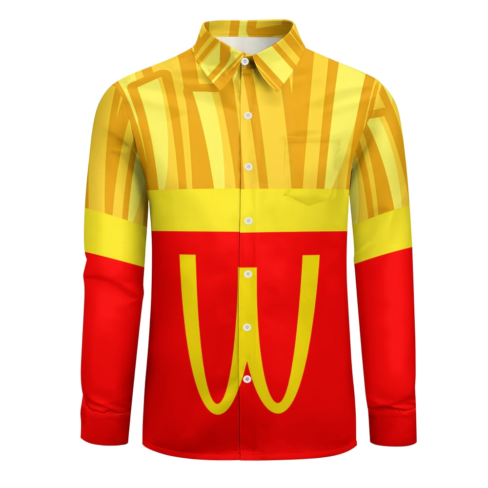 Men's Casual Fast Food French Fries Print Long Sleeve Shirt 2411002591