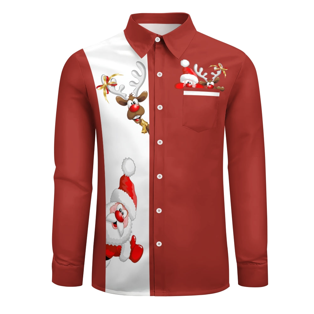 Men's Casual Christmas Printed Long Sleeve Shirt