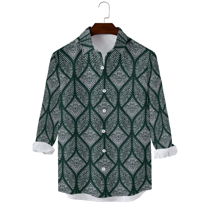 Men's Geometric Leaf Stripes Print Long Sleeve Shirt 2410004516