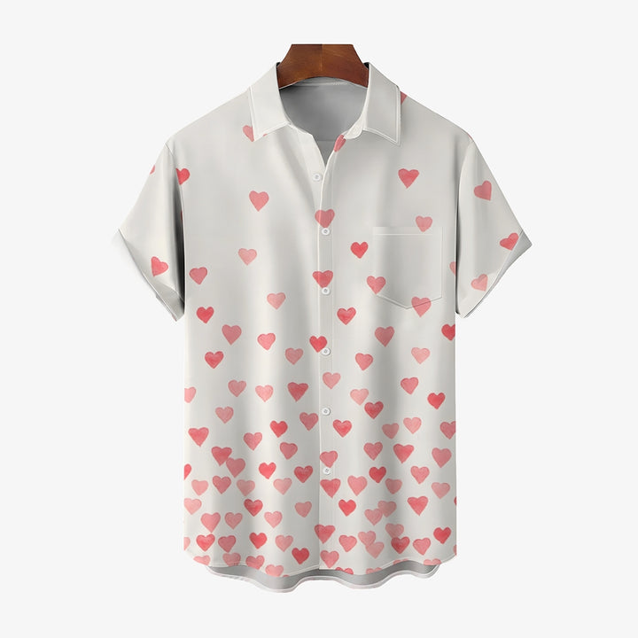 Valentine's Day Gradient Heart Print Short Sleeve Shirt 2412008008