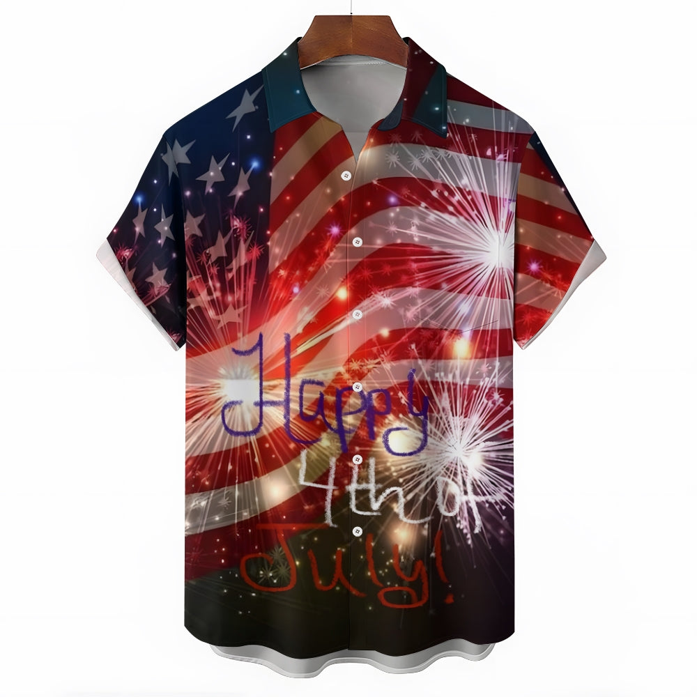 Independence Day Patriotic Print Casual Short Sleeve Shirt 2408002699