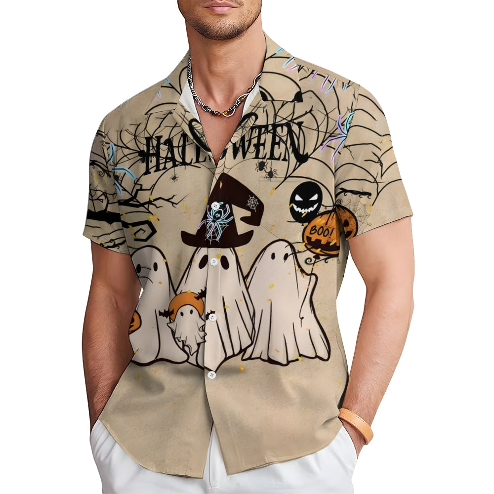 Halloween Ghost Spider Casual Large Size Short Sleeve Shirt 2408000397