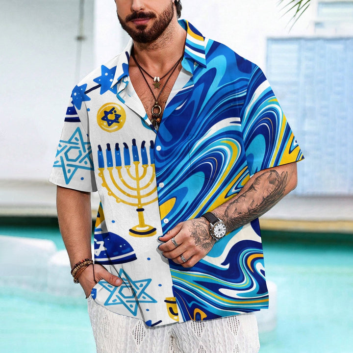 Men's Hanukkah Menorah Print Short Sleeve Shirt 2412007312