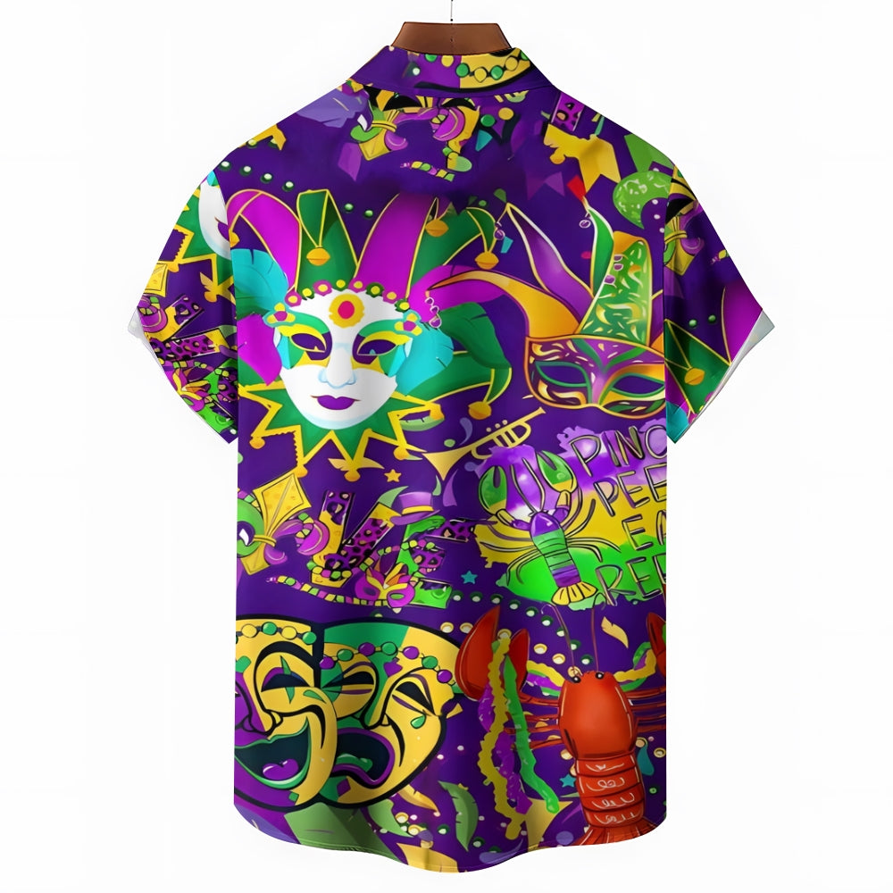 Mardi Gras Mask Casual Short Sleeve Shirt 2412003180