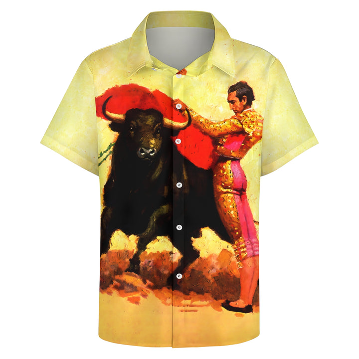 Men's Bullfighting Theme Casual Short Sleeve Shirt 2403000787