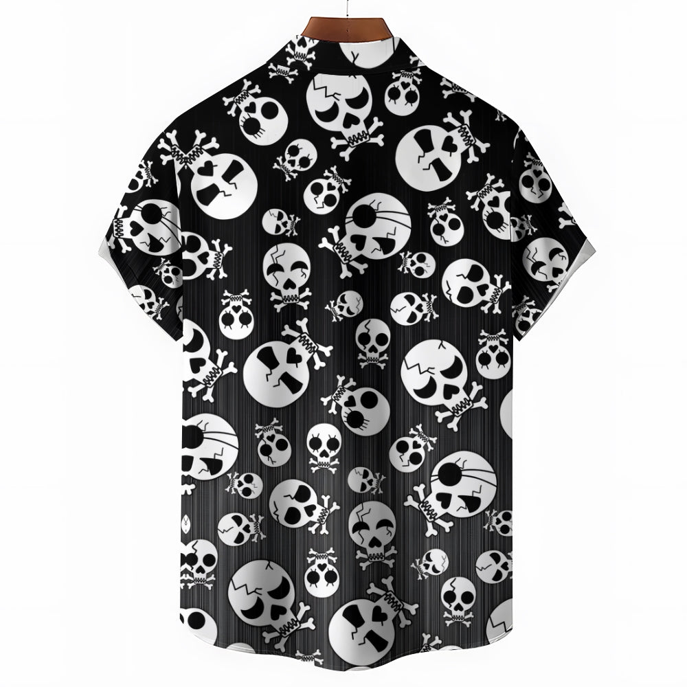 Skull Gradient Print Chest Pocket Short Sleeve Shirt 2411006379