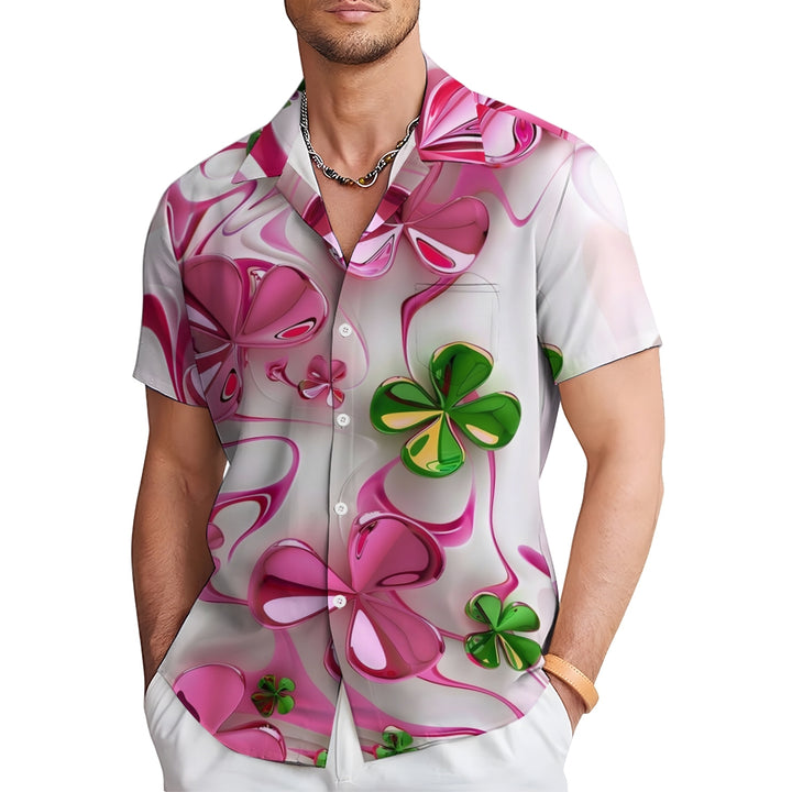 St. Patrick's Day Pink Four-Leaf Clover Short Sleeve Shirt 2412009474