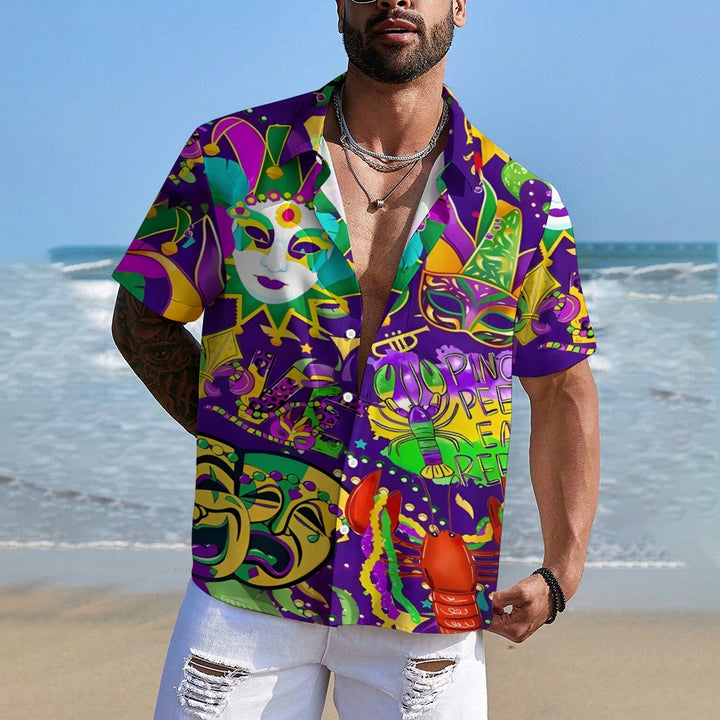 Mardi Gras Mask Casual Short Sleeve Shirt 2412003180