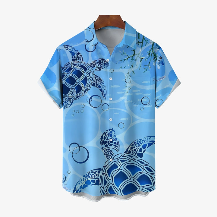 Ocean Turtle Art Print Casual Short Sleeve Shirt 2410005537