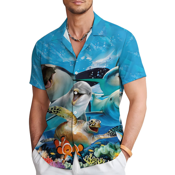 Underwater World Animal Fun Print Casual Large Size Short Sleeve Shirt 2407001179
