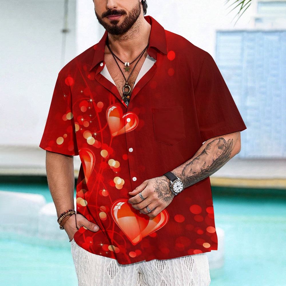 Valentine's Day Heart Print Casual Short Sleeve Shirt 2412008976