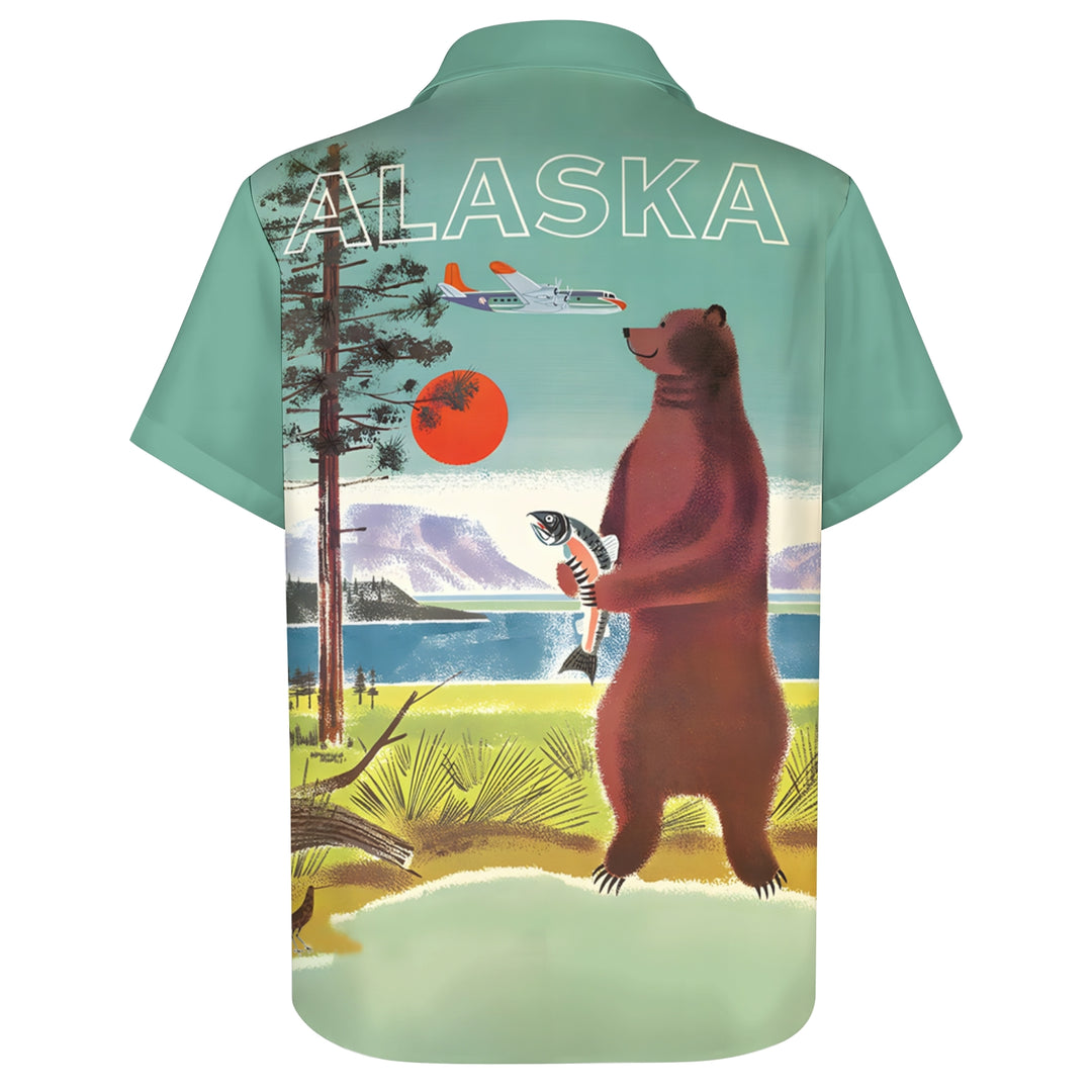 Men's Alaska Poster Casual Short Sleeve Shirt 2403000534