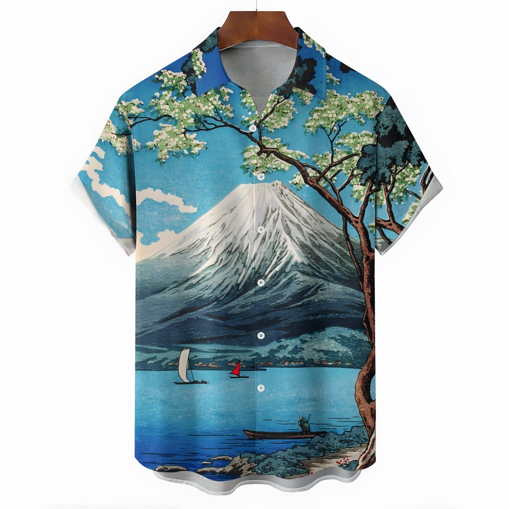 Ukiyoe Mount Fuji Casual Large Size Short Sleeve Shirt 2406003215