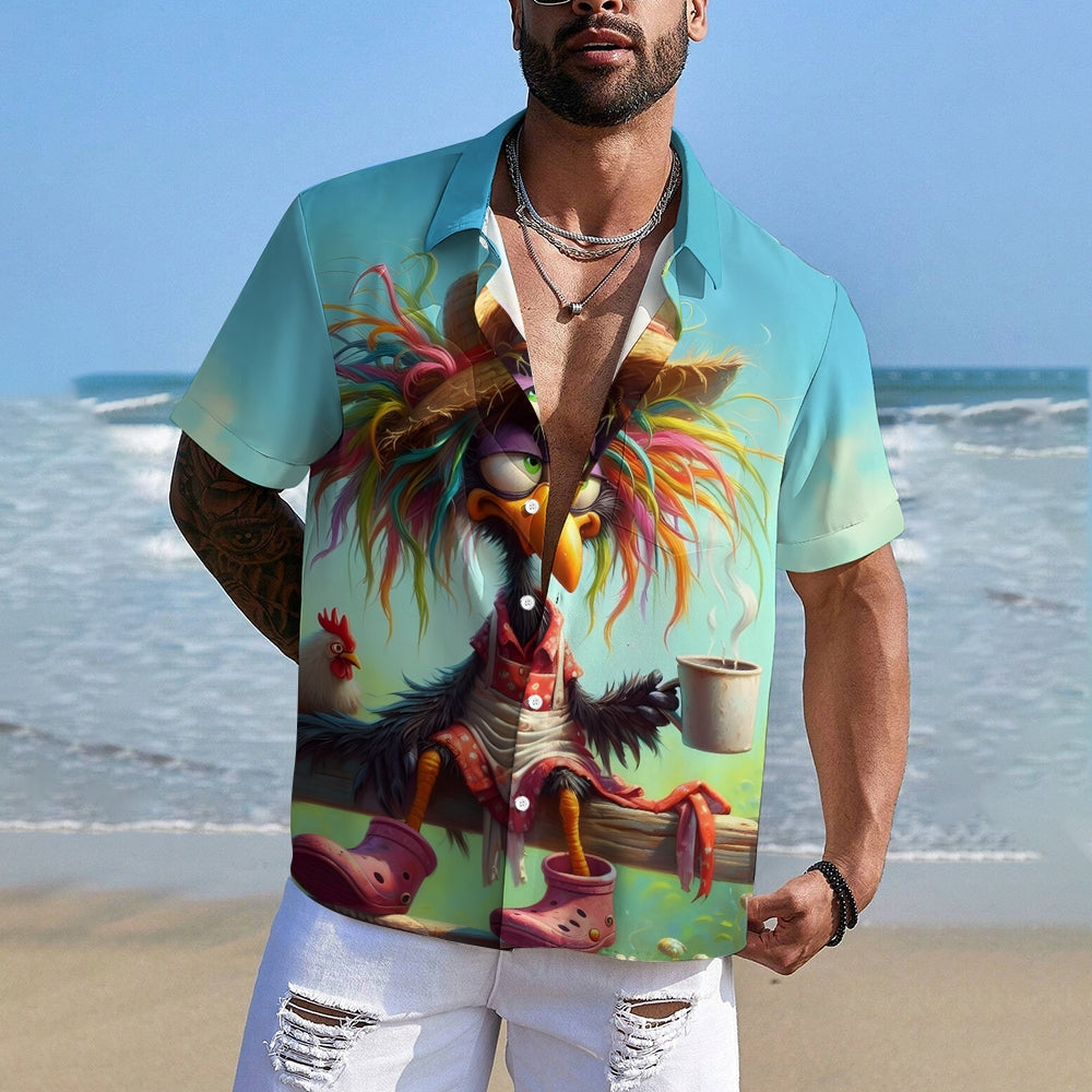 Funny Chicken Colorful Print Casual Large Size Short Sleeve Shirt 2407001425