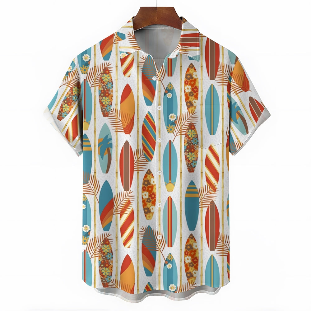 Men's Hawaiian Surfboard Print Casual Short Sleeve Shirt 2410005855