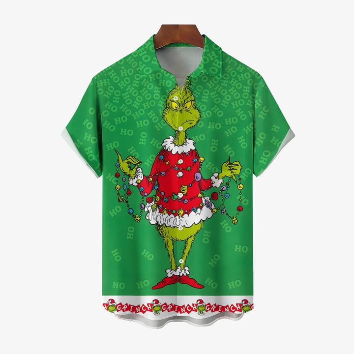 Christmas Cartoon Print Casual Oversized Short-Sleeved Shirt 2407004231