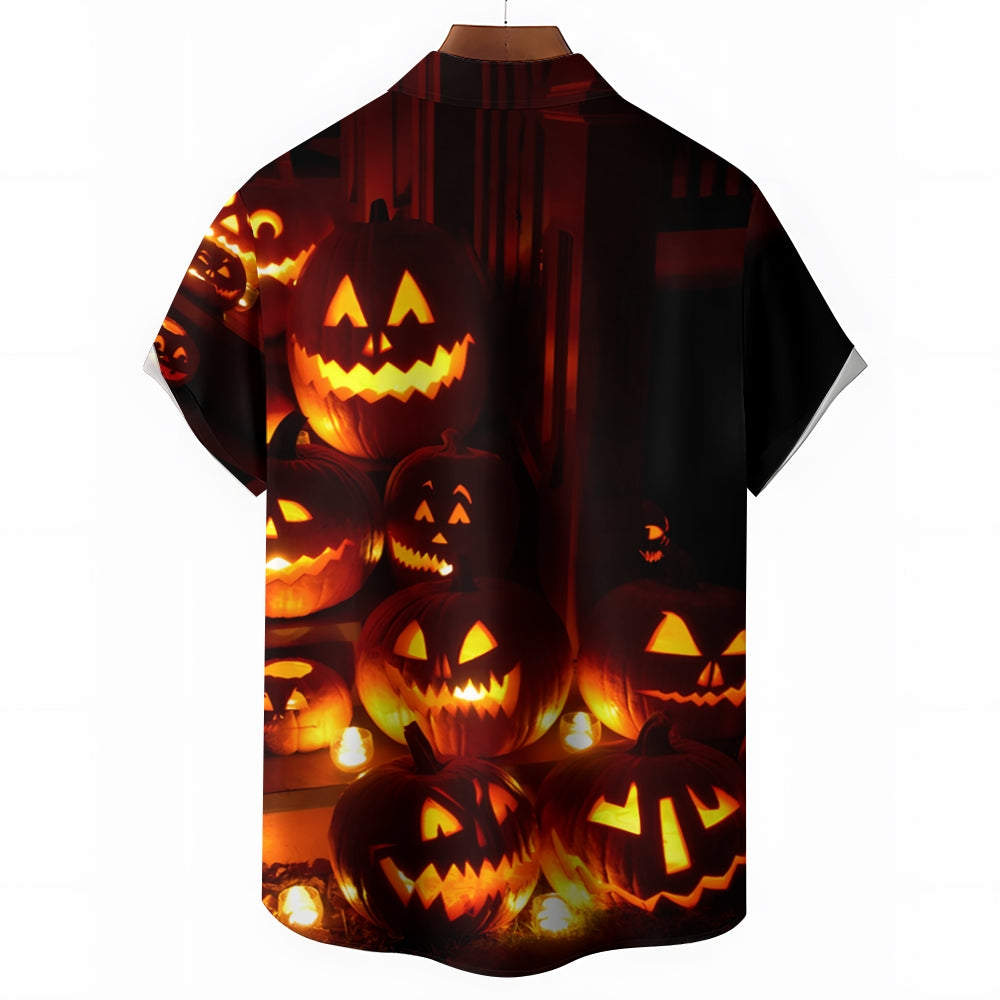 Halloween Ghost Pumpkin Print Casual Short Sleeve Shirt 2408005078