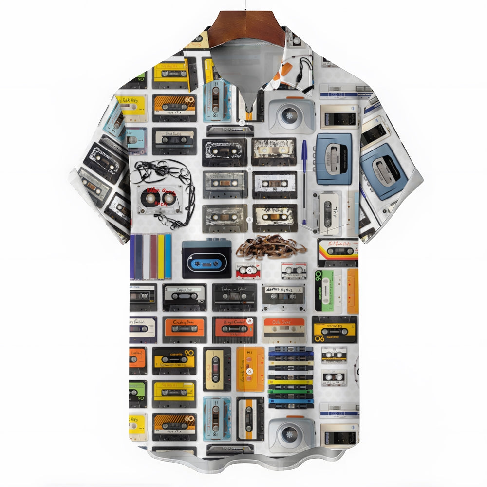 Men's music cassette print short sleeve shirt 2408005732